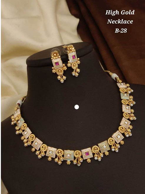Antique High Gold Choker Necklace Set for Women & Girls-TA1110