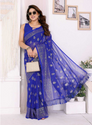 Elegant Georgette Silk Foil Work Saree with Zalar Lace Border Blue-TA1114