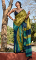 Aiwa Pure Multicolor Khadi Cotton Saree with Tassel Pallu-TA1030