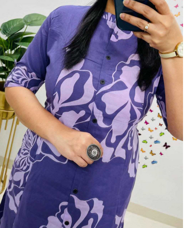 Aiwa Printed Rayon A-Line Kurti Co-Ord Set with Ankle-Length Pant Purple-TA1094