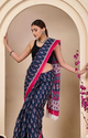 Aiwa Soft Pure Cotton Jaipur Hand Block Ikkat Print Saree-TA1031