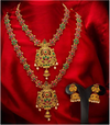 Aiwa Brass  Womens Jewellery Long Sets Golden Necklace Set Temple Jewelry-TA1010