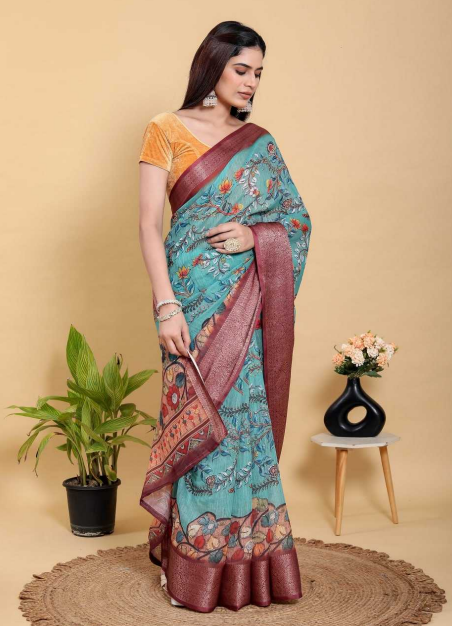Aiwa Radiate elegance in this striking saree, crafted from a breathable Jacquard Patta Linen Cotton blend-TA1015