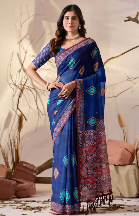 Aiwa Elegant Soft Georgette Saree in Royal Blue with Contemporary Geometric Digital Prints -TA1016