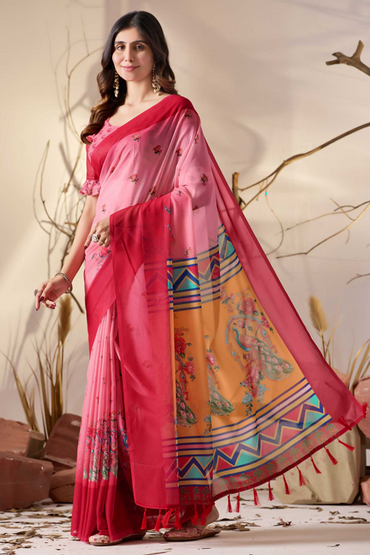 Aiwa Soft Georgette Dual Pink Floral Designer Saree-TA1017