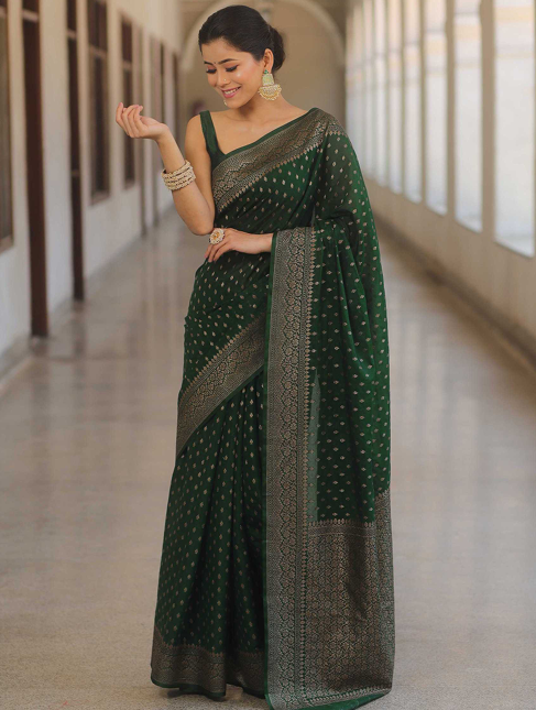 Aiwa Green Jacquard Zari Woven Designer Saree with Art Silk Blouse-TA1022