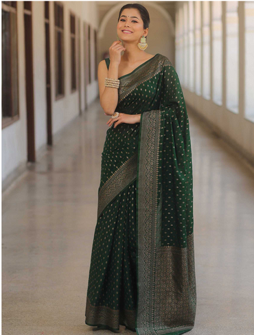 Aiwa Green Jacquard Zari Woven Designer Saree with Art Silk Blouse-TA1022