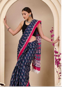 Aiwa Soft Pure Cotton Jaipur Hand Block Ikkat Print Saree-TA1031