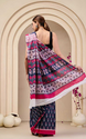 Aiwa Soft Pure Cotton Jaipur Hand Block Ikkat Print Saree-TA1031