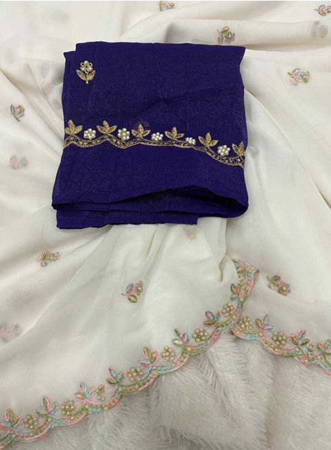 Aiwa Georgette Embroidered Blue Saree-TA1032