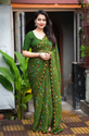 Aiwa Warli Print Lace Border Georgette Forest Green Saree -TA1034
