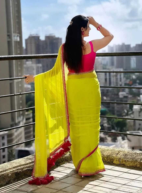 Aiwa Smooth Georgette Embroidered Lace Border Saree with Latkan-TA1035