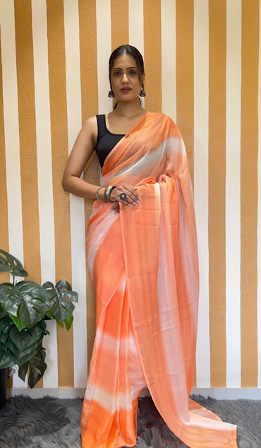 Aiwa Soft Rimzim Georgette Three-Tone Peach Orange Saree with Running Blouse-TA1037