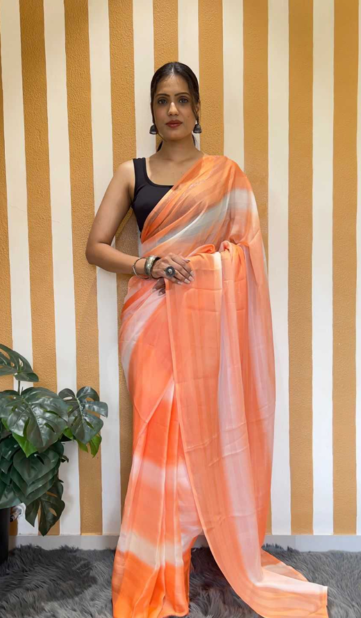 Aiwa Soft Rimzim Georgette Three-Tone Peach Orange Saree with Running Blouse-TA1037