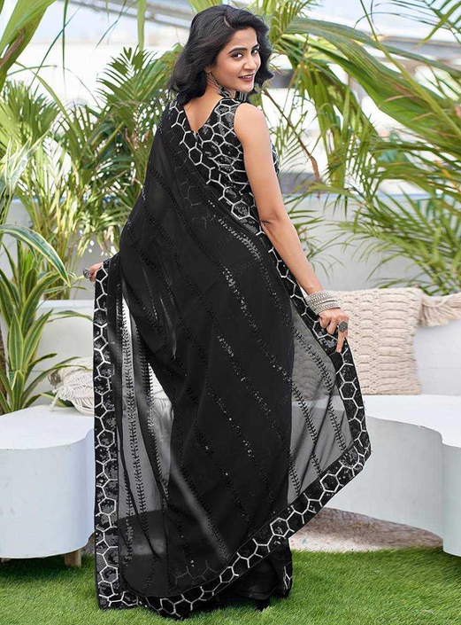 Aiwa Heavy Georgette Embroidered Sequins Saree with Fancy Lace Border-TA1044