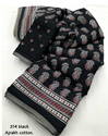 Aiwa Soft Cotton Feel Ajrakh Printed Saree with Zari Border Black-TA1050