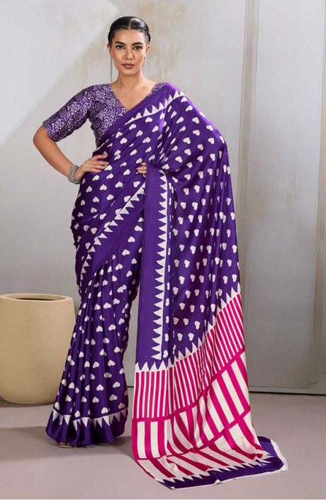 Aiwa Modal Satin  Print Designer Purple color Saree-TA1049