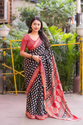 Aiwa Soft Cotton Crape Ajrakh Printed Saree with Zari Pattu Border-TA1051