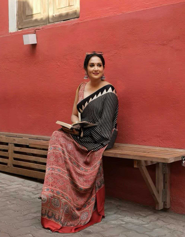 Aiwa Original Japan Silk (Semi Gajji) Ajrakh Print Designer Saree-TA1054