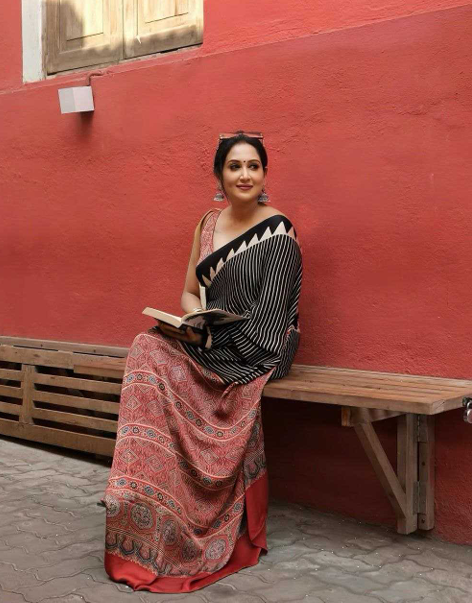 Aiwa Original Japan Silk (Semi Gajji) Ajrakh Print Designer Saree-TA1054