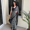 Aiwa Original Japan Silk (Semi Gajji) Ajrakh Print Saree with Rich Pallu-TA1055