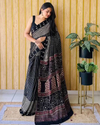 Aiwa Original Japan Silk (Semi Gajji) Ajrakh Print Saree with Rich Pallu-TA1055