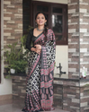 Aiwa Original Japan Silk (Semi Gajji) Ajrakh Print Office Wear Saree-TA1056