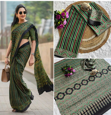 Aiwa Original Semi Gajji Silk Ajrakh Print Saree-TA1057