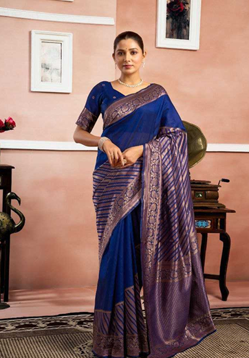 Aiwa Heavy Soft Silk Saree – Royal Blue with Contrast Zari Border-TA1058