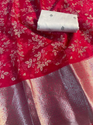 Aiwa Kanchipuram Organza Jacquard Saree with Foil Pigment & Raw Silk Blouse Red-TA1064