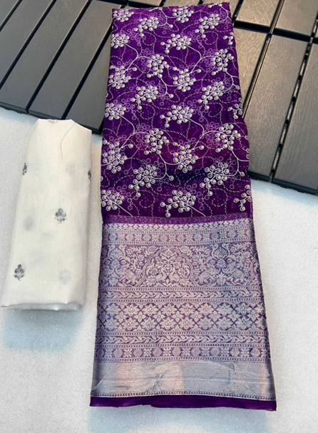 Aiwa Kanchipuram Organza Jacquard Saree with Foil Pigment & Raw Silk Blouse Purple-TA1065