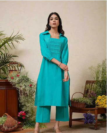 Aiwa Cotton Pintex Kurti Set Collection Blue-TA1077