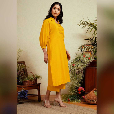 Aiwa Cotton Pintex Kurti Set Collection Yellow-TA1078