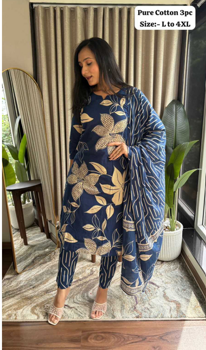 Aiwa Premium Jaipuri Cotton Kurti Set Collection Blue-TA1080