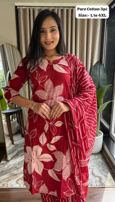 Aiwa Premium Jaipuri Cotton Kurti Set Collection Red-TA1081