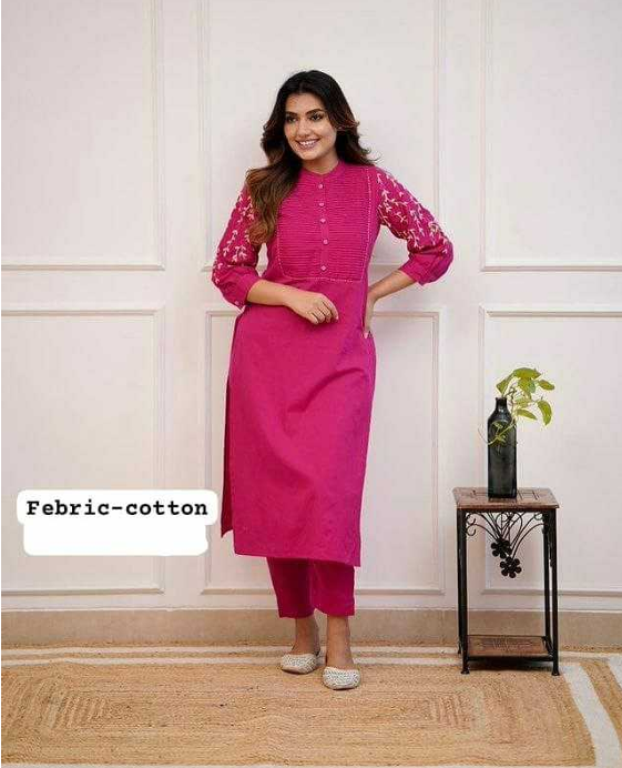Aiwa Pure Cotton Embroidered Kurti Set Collection Pink-TA1082