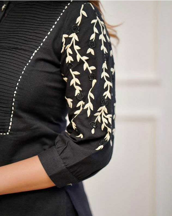 Aiwa Pure Cotton Embroidered Kurti Set Collection Black-TA1083