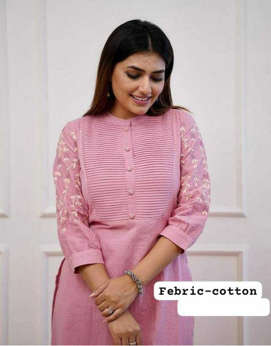 Aiwa Pure Cotton Embroidered Kurti Set Collection Baby Pink-TA1084