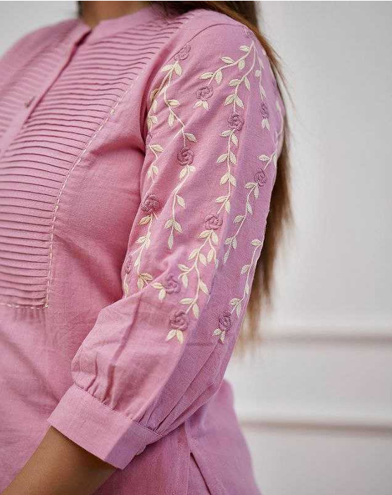 Aiwa Pure Cotton Embroidered Kurti Set Collection Baby Pink-TA1084