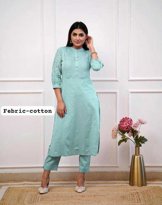 Aiwa Pure Cotton Embroidered Kurti Set Collection Sky-TA1085