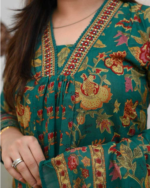 Aiwa Printed Rayon Cotton Kurti Set with Hand Work Yellow-TA1087