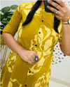 Aiwa Printed Rayon A-Line Kurti Co-Ord Set with Ankle-Length Pant Yellow-TA1095
