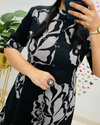 Aiwa Printed Rayon A-Line Kurti Co-Ord Set with Ankle-Length Pant Black-TA1096
