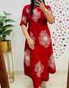 Aiwa Printed Rayon A-Line Kurti Co-Ord Set with Ankle-Length Pant Red-TA10967