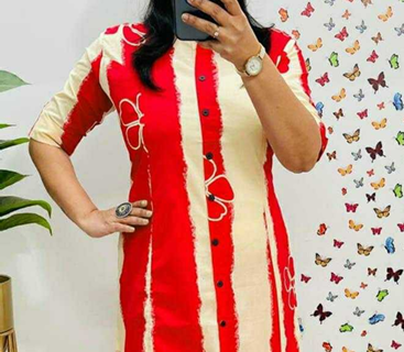 Aiwa Printed Rayon A-Line Kurti Co-Ord Set with Ankle-Length Pant Orange-TA10968