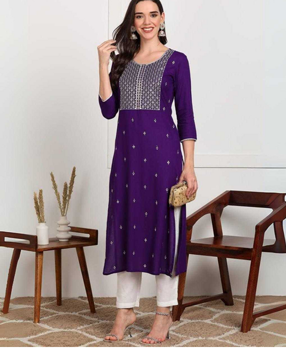 Aiwa Casual & Embroidered Rayon Kurtis Wine-TA1100