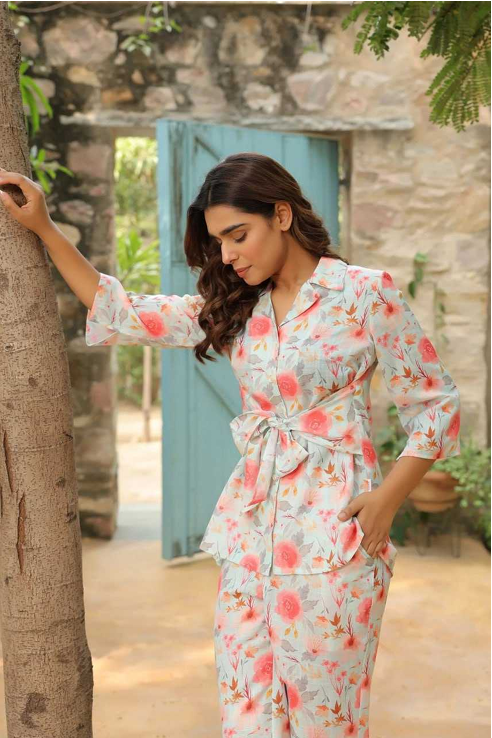 Aiwa Dramatic Duality White Cotton Co-Ord Set-TA1106