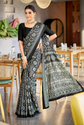 Traditional Semi Gajji Silk Saree with Ajrakh Print Border & Rich Pallu Black-TA1112