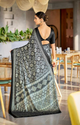 Traditional Semi Gajji Silk Saree with Ajrakh Print Border & Rich Pallu Black-TA1112