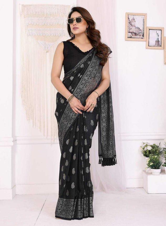 Elegant Georgette Silk Foil Work Saree with Zalar Lace Border Black-TA1113